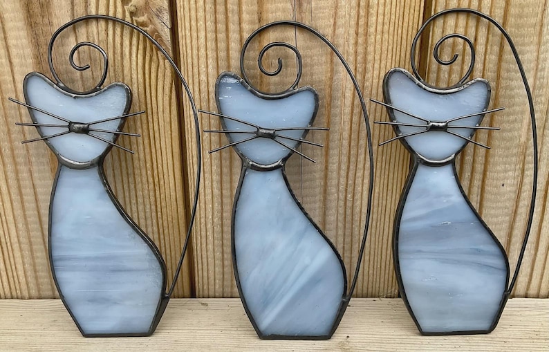 Stained Glass Cat Suncatcher • Cat Lover Gift • Handmade Window Hanging • Pet Memorial Grey Cat