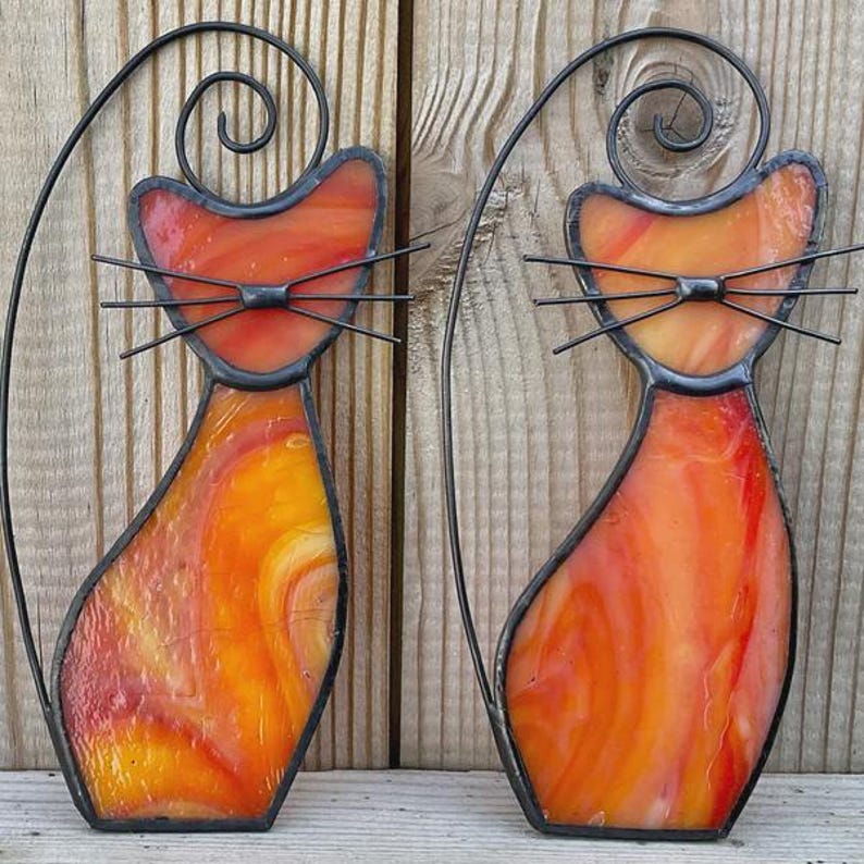Stained Glass Cat Suncatcher • Cat Lover Gift • Handmade Window Hanging • Pet Memorial Ginger Cat