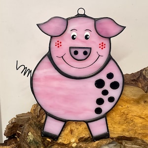 Stained Glass Pig Suncatcher • Pig Suncatcher • Pig Lover Gift • Glass Pig • Window Hanging Stained Glass Pig