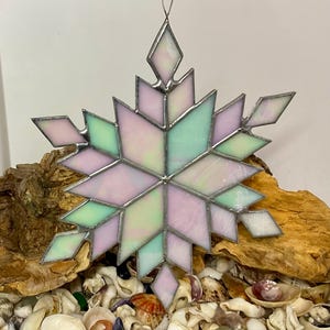 Stained Glass Snowflake Suncatcher: Iridescent White Window Hanging