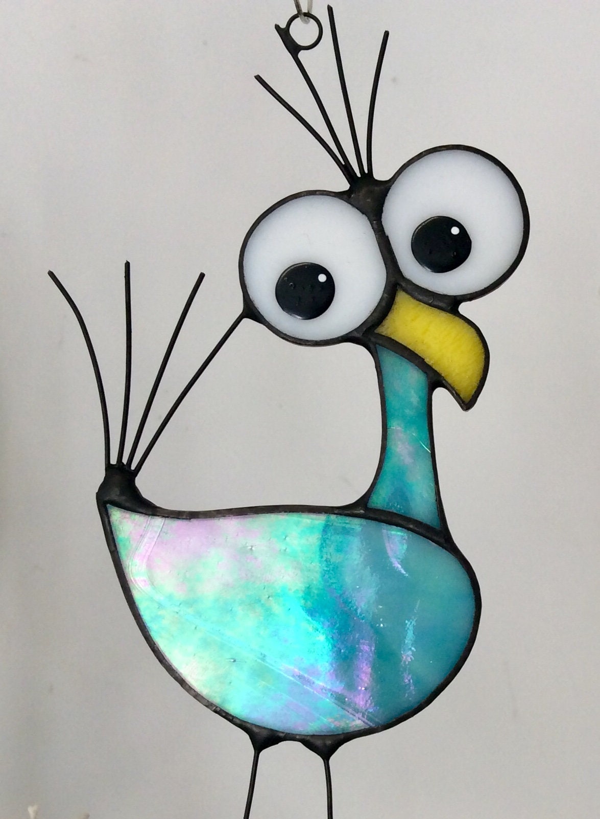 Stained Glass Crazy Bird Suncatcher Long Legged Bird Glass Etsy
