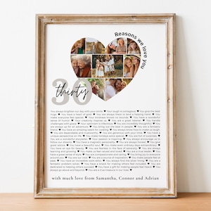 Modèle d'affiche 30 raisons pour lesquelles nous t'aimons, cadeau imprimable pour 30e anniversaire pour lui ou pour elle, décoration personnalisée modifiable pour 60e anniversaire, Rea6