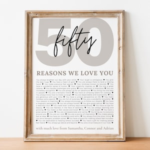50 Reasons We Love You Custom Photo Collage,  Fully Editable Template, Mom&#39;s 50th Anniversary, 50 Things About Dad Birthday, Canva Rea5