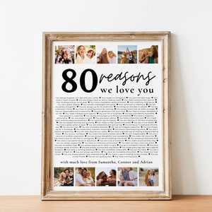 Modello di immagini per poster con 80 motivi per cui ti amiamo Regalo stampabile per l'80° compleanno per lui o per lei Decorazione personalizzata modificabile per l'80° compleanno RC01