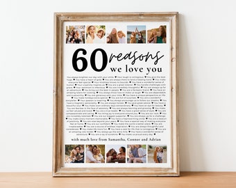 60 Reasons We Love You Poster Pictures Template Printable 60th Birthday Gift for Him or Her Editable Personalized 60th Birthday Decor RC01