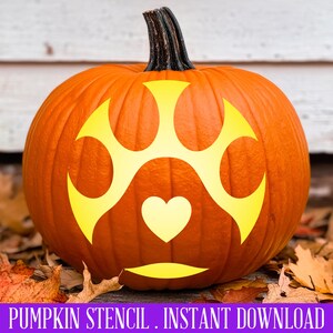 Dog Paw Print Pumpkin Stencil, Dog Heart Printable Pumpkin Stencil ...
