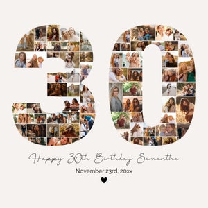 Modèle de collage photo 30e anniversaire, cadeau 30e anniversaire personnalisé pour elle, lui, collage photo 30e anniversaire, cadeau d'anniversaire PC01