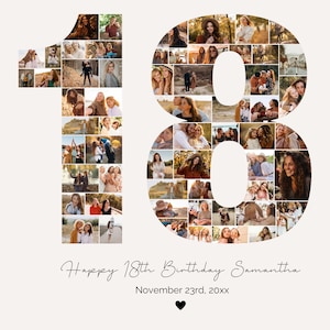 18th Birthday Photo Collage, 18th Birthday Gift, Birthday Number 18 Printable, 18th Photo Collage Template, Editable 18th Birthday PC01