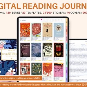 Diario di lettura digitale, Pianificatore di lettura digitale, Pianificatore digitale, Goodnotes, Recensione di libri, Scaffale per libri, Registro di lettura, tracker di lettura,