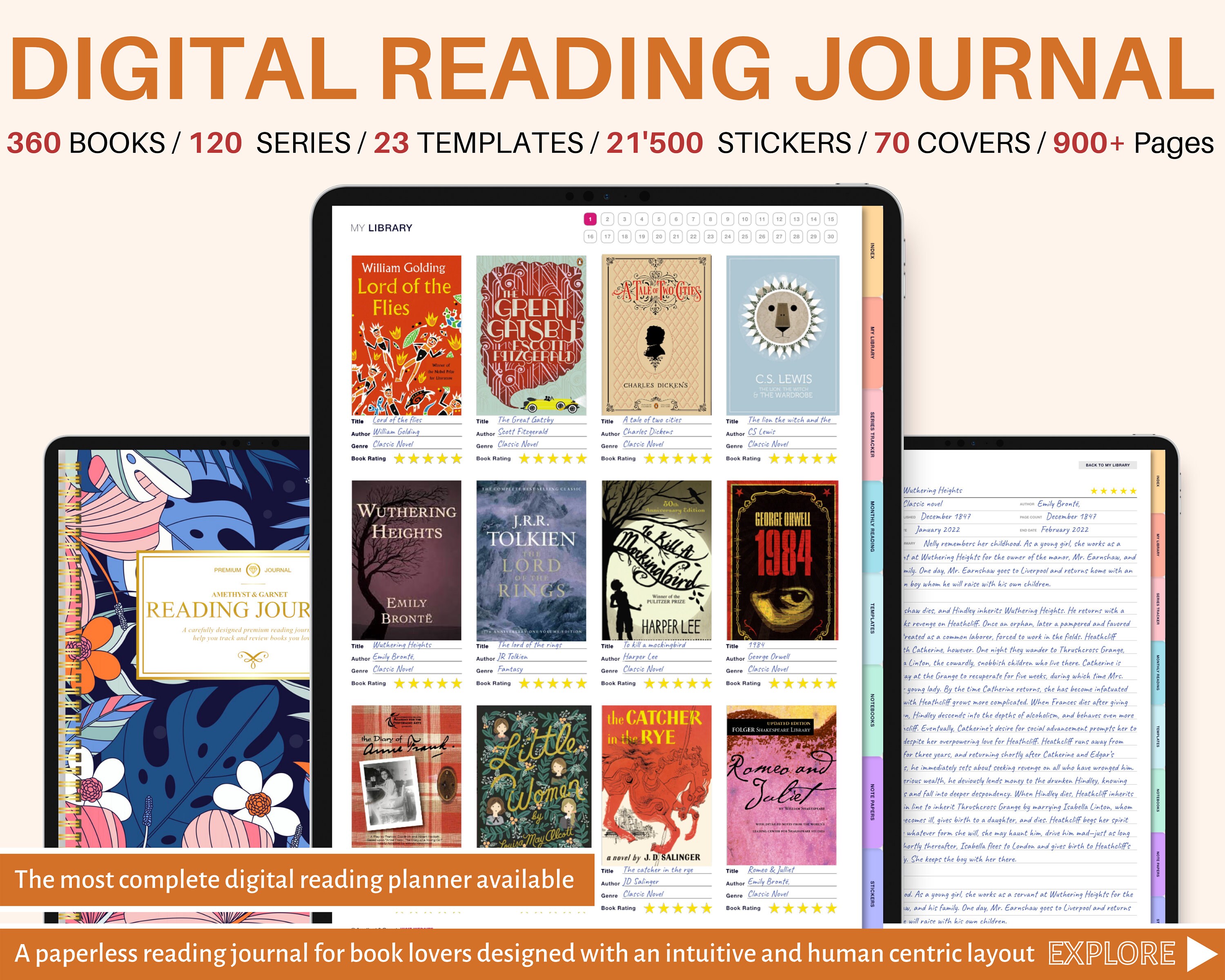 Book Review Reading Tracker Digital Reading Journal Digital planner Goodnotes Journal Reading Log Digital Reading Planner Book Shelf