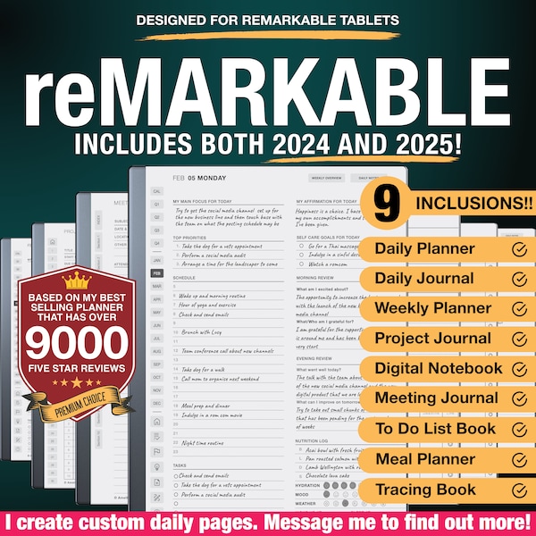 Ultimate reMarkable 2 planner Productivity Bundle, 2024 2025, reMarkable 2 Templates, remarkable templates, remarkable tablet