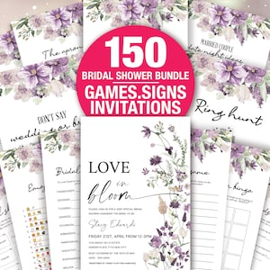 Purple floral Bridal Shower Games, Wedding Shower Games, Printable Bachelorette Shower Games Editable Bridal Party greenery flower floral