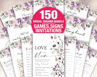 Purple floral Bridal Shower Games, Wedding Shower Games, Printable Bachelorette Shower Games Editable Bridal Party greenery flower floral