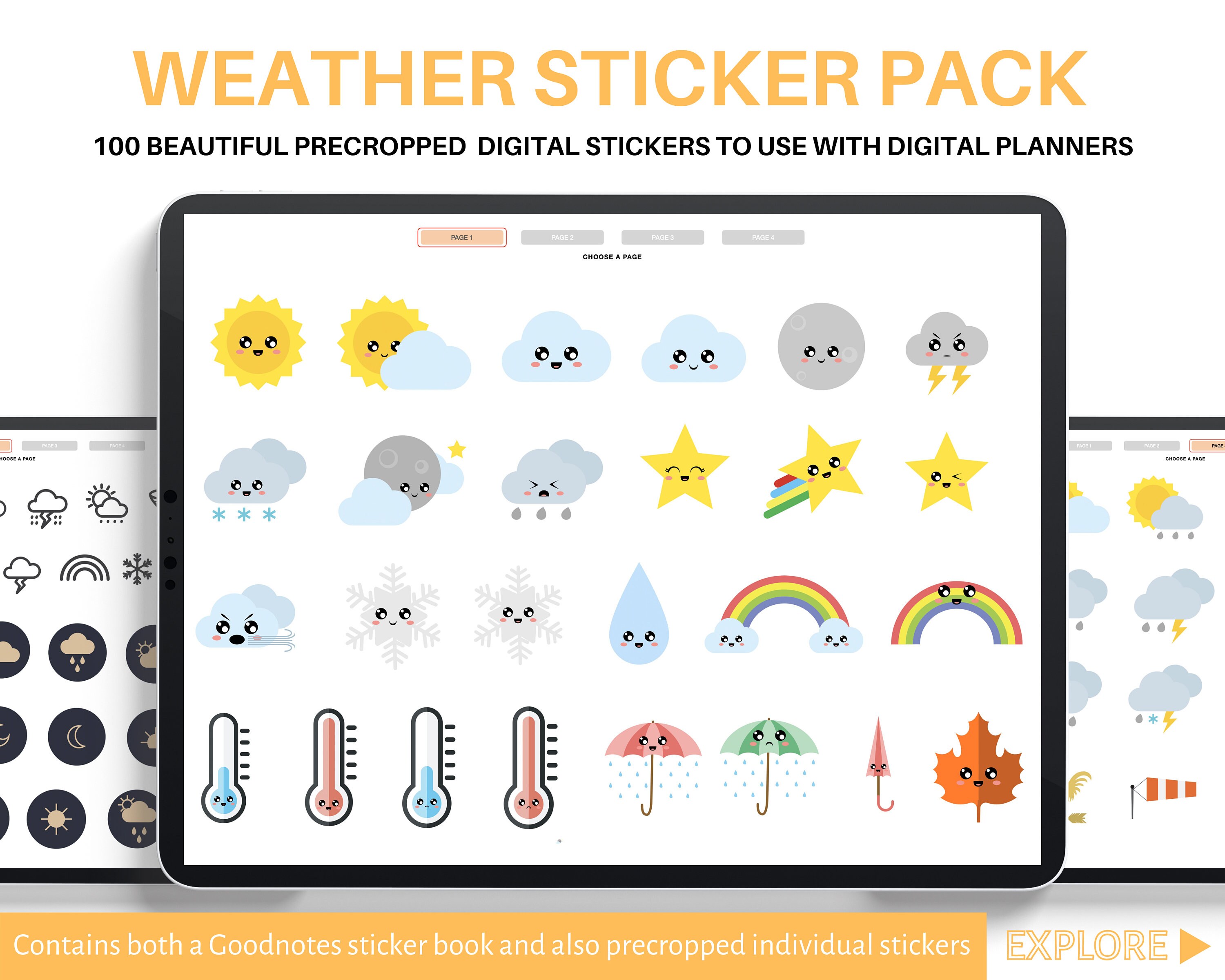 Digital Planner Stickers Kawaii Weather Digital Stickers GoodNotes St…