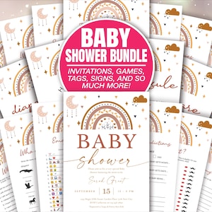 Boho Rainbow Baby Shower Games Bundle Printable, Boho Terracotta Baby Shower Games, Gender Neutral Editable Baby Party Game Cards BAB028