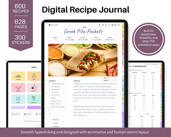 Digital Recipe Book, Goodnotes template, Vertical Planner Digital