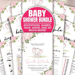 Elephant girl Baby Shower Games Printable Game Bundle pink Elephant girl Baby Shower Games blue Floral Activities Package Instant BAB021