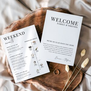 Modern Wedding Itinerary for Welcome Bag, Minimalist Wedding Events Card Template, Boho Schedule Of Events Printable, WN35a1