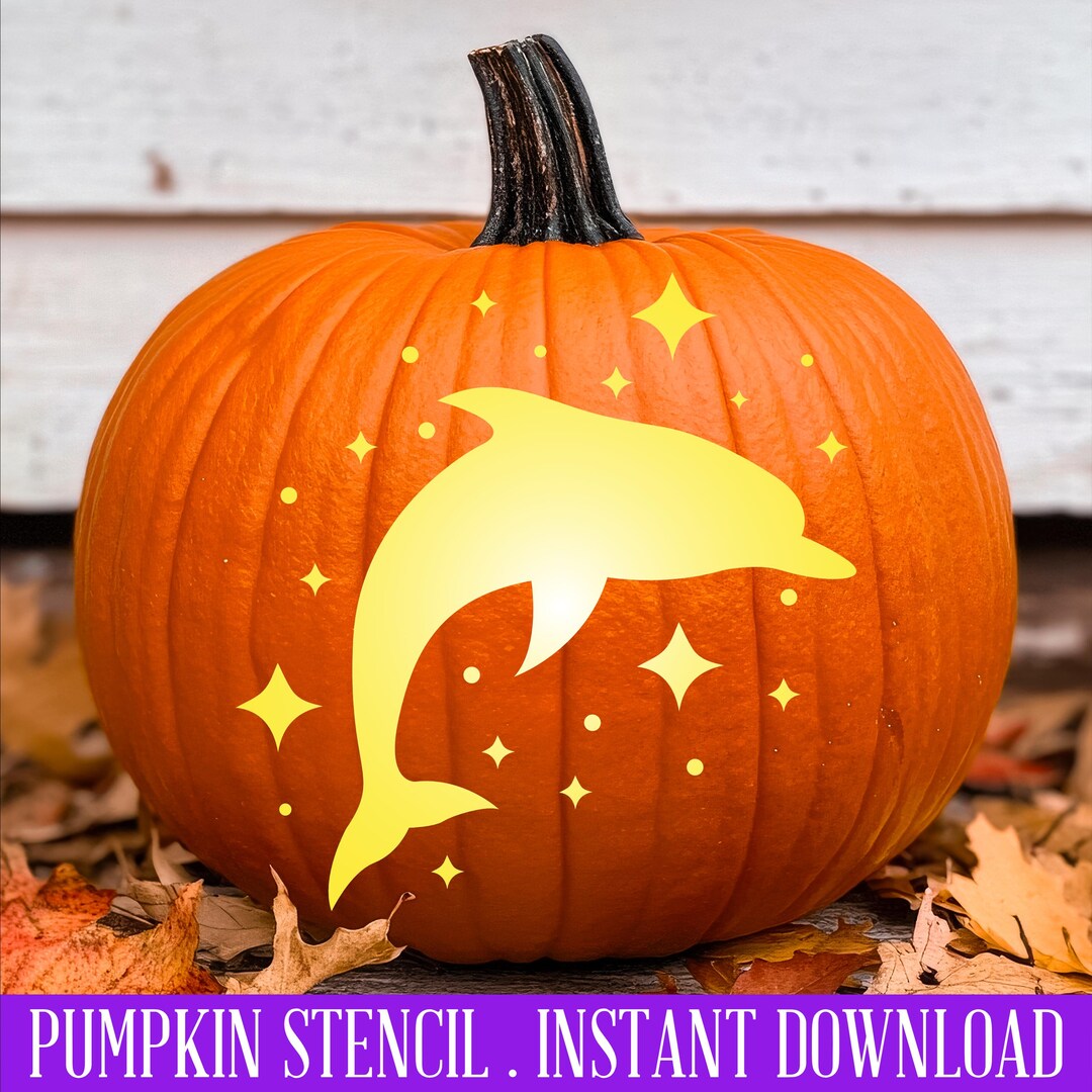 Dolphin Pumpkin Stencil, PRINTABLE Pumpkin Stencil, Jack O' Lantern ...