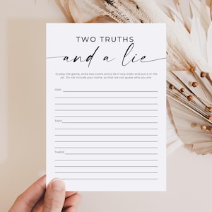 Two Truths and a Lie, Minimal, Modern, Rustic, Baby Shower Game ...