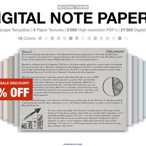 Plantillas de papel de notas digitales neutrales, toma de notas Cuaderno digital Paisaje Plantilla de toma de notas digitales horizontales Bloc de notas digital estudiante