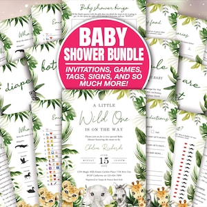 Jungle Safari Animals Baby Shower bundle Printable, Editable Baby Shower Game Bundle, Safari Baby Shower Games Baby Shower Wild One BAB018