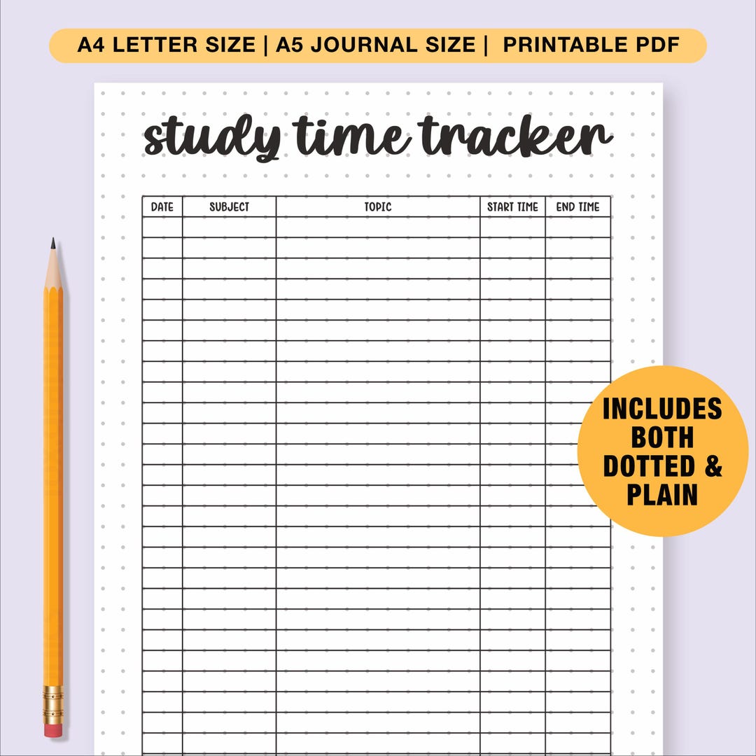 Study Time Tracker A5 Planner Inserts, Study Time Trackersheet ...