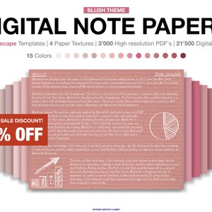 Modelli di carta da lettere digitale Blush, quaderno digitale per prendere appunti Modello per prendere appunti digitale orizzontale orizzontale Studente di blocco note digitale