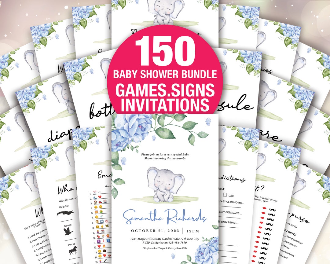 Elephant Boy Baby Shower Games Printable Game Bundle Blue Elephant Boy ...