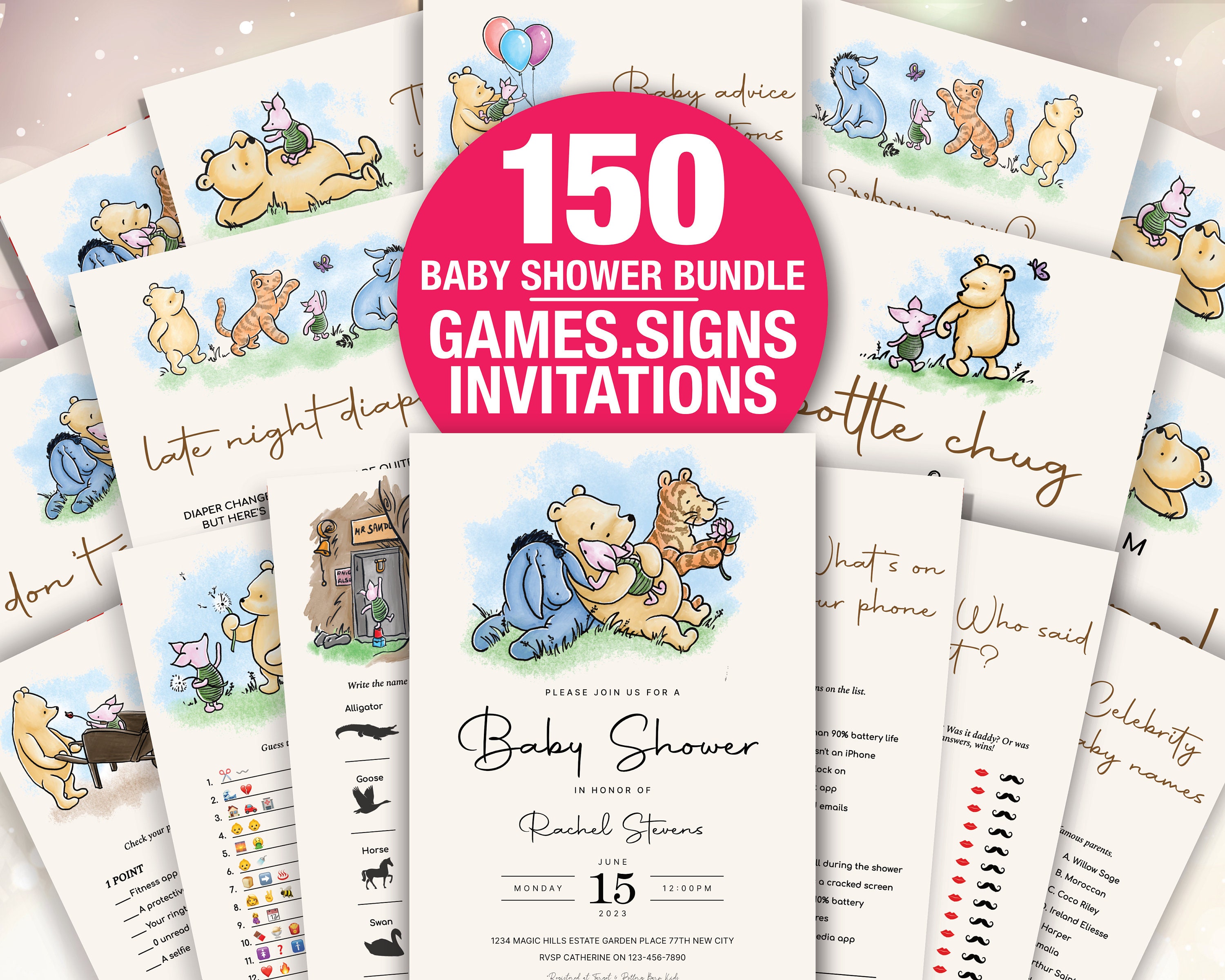 Classic Winnie Pooh Baby Shower Game Bundle Winnie the Pooh 