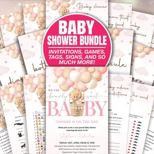 Teddy Bear Baby Shower Games, Girl Baby Shower Games Bundle, Pink Balloon Shower Games, Printable Baby Shower Games, Virtual Shower BAB097