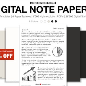 Modelli di carta per appunti digitali Modelli Prendere appunti, taccuino digitale Ritratto verticale Modello per prendere appunti digitali, Studente di blocco note digitale
