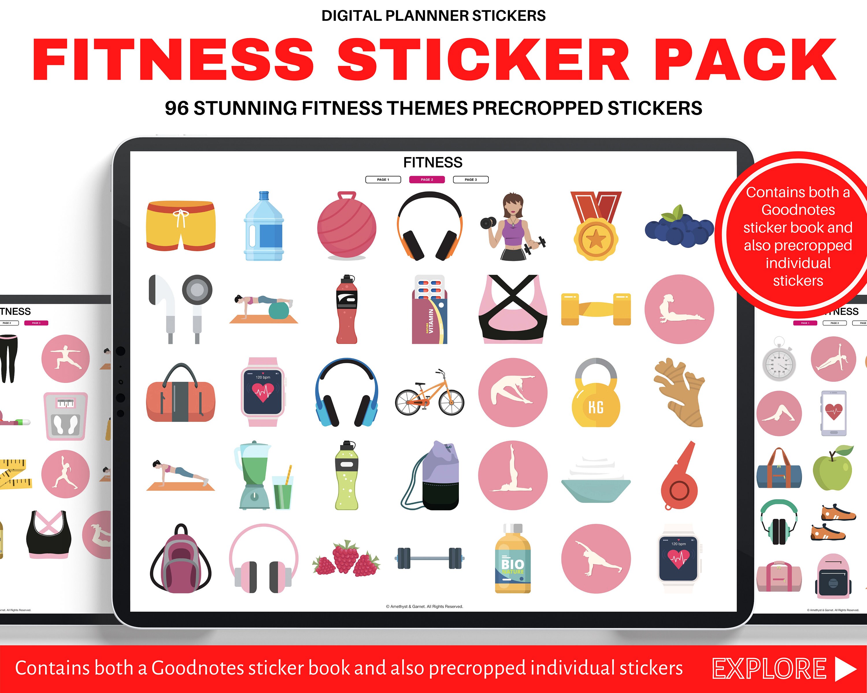 Fitness digital stickers fitness planner Digital Planner Sticker Good…