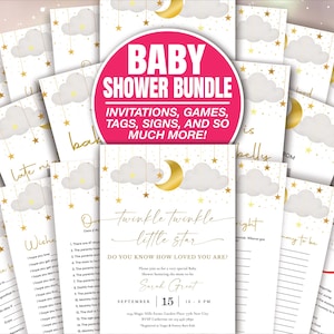 Gold Star Twinkle Twinkle Little Star Baby Shower Games Bundle, Gray Gold Shower Games, Gender Neutral, Printable Baby Shower Games BAB033