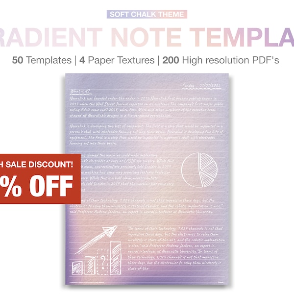 Soft Chalk Gradient Digital Notepaper Templates Notetaking Digital notebook Portrait vertical Digital Note Taking Template Digital Notepad