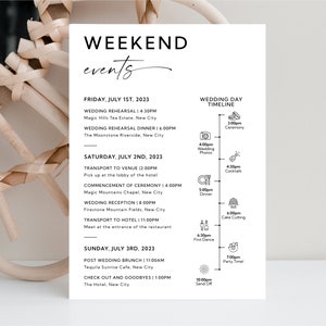 Wedding Day Details Template, Wedding Day Schedule, Wedding Party Timeline, Bridal Party Timeline, Minimalist Wedding Party Itinerary, WN08