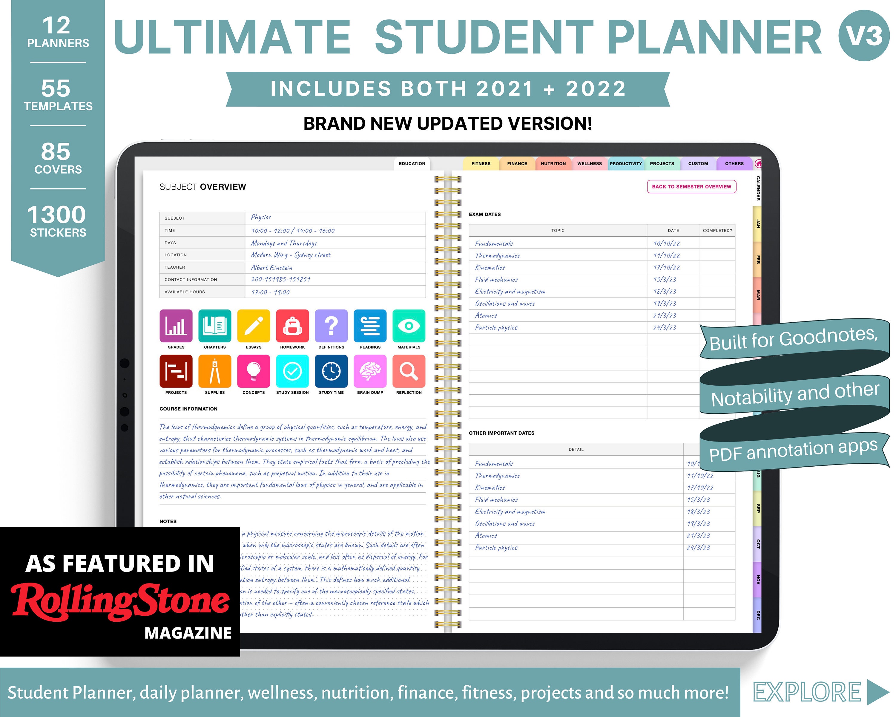 Student Planner, College School GoodNotes, Digital Student Planner, i…