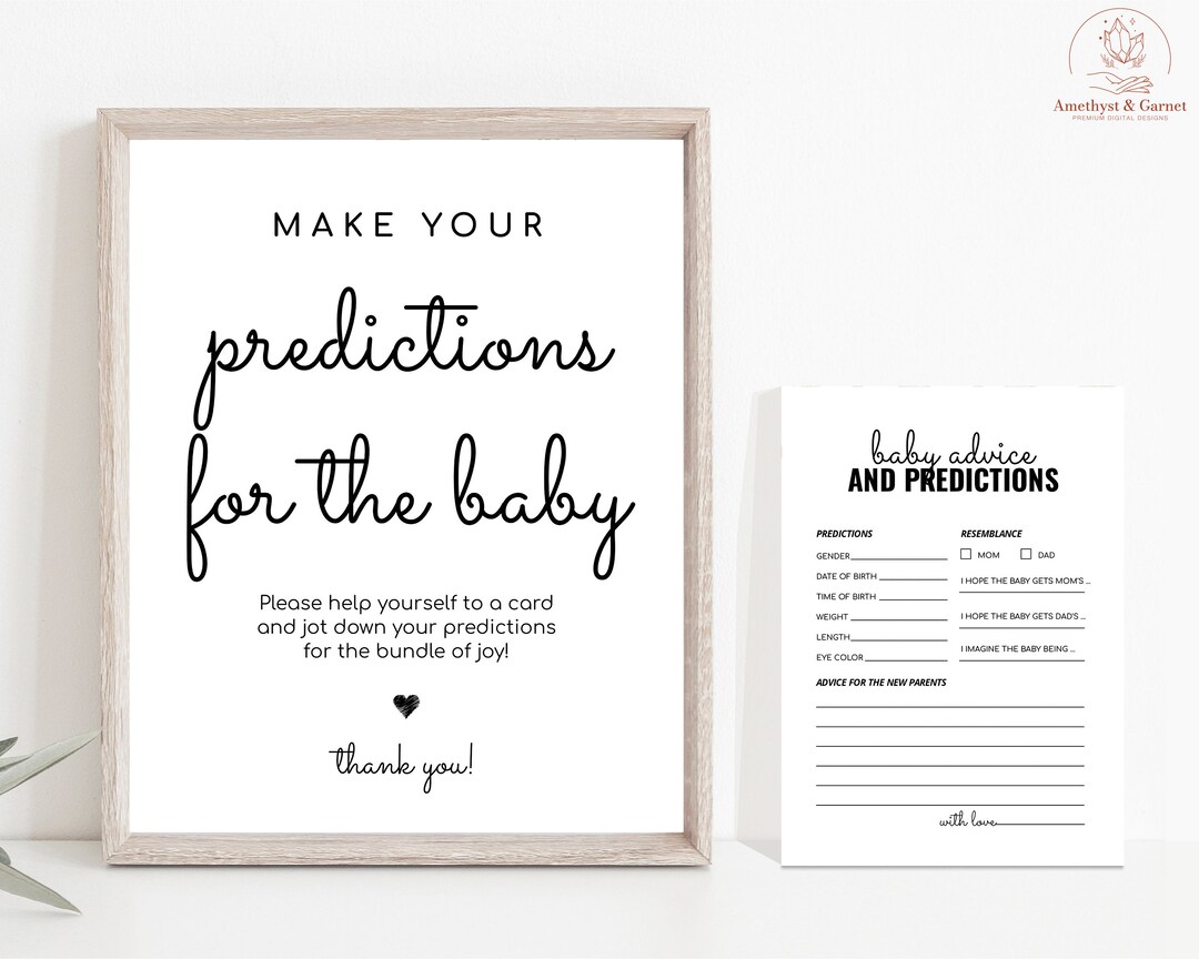Predictions for the Baby, Minimal, Modern, Rustic, Baby Shower Sign ...