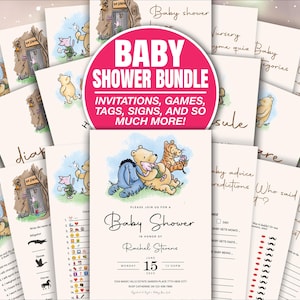 Classic Winnie the Pooh Baby Shower Games Bundle Vintage Gender Neutral Bingo Printable Card Vintage Winnie Bear Digital Game