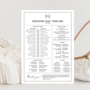 Wedding Party Timeline Day of Wedding Timeline Schedule Editable Wedding Day Template Bridal Party Schedule Instant Download, WN16