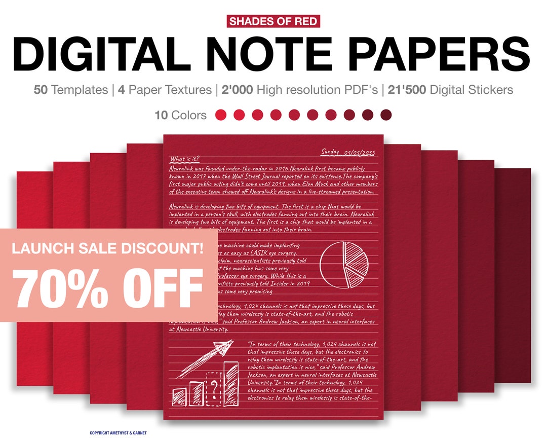 Red Digital Notepaper Templates, Notetaking, Digital Notebook Portrait ...