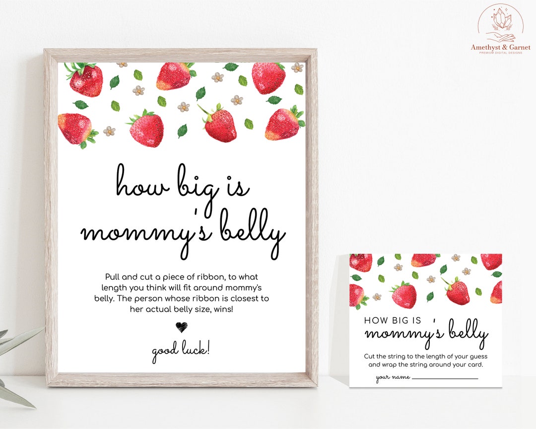 How Big is Mommy's Belly Game, Strawberry, Berry, Baby Shower Sign ...