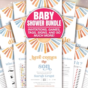 Sunshine  Editable Baby Shower Invitation Bundle, Here Comes the Son Baby Shower Invite, Boy Blue Sonshine Shower Games, Its a Boy, BAB077