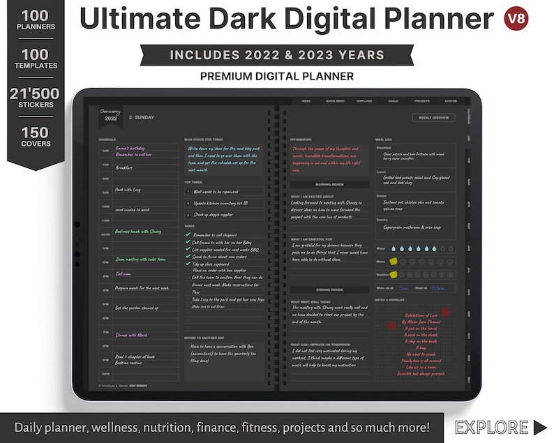 Dark Mode Blackout Goodnotes planner, ipad planner notability planner Digital journal daily digital planner planner digital Dated Digital 