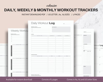 Weekly Fitness Planner Printable, Exercise Journal Workout Log 