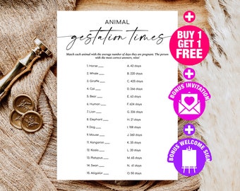 Animal gestation game, Minimal, modern, rustic, Baby shower game, Printable party games, baby shower decor,instant download CO1005