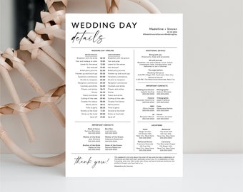 Wedding Party Timeline Day of Wedding Timeline Schedule Editable Wedding Day Template Bridal Party Schedule Instant Download, WN15