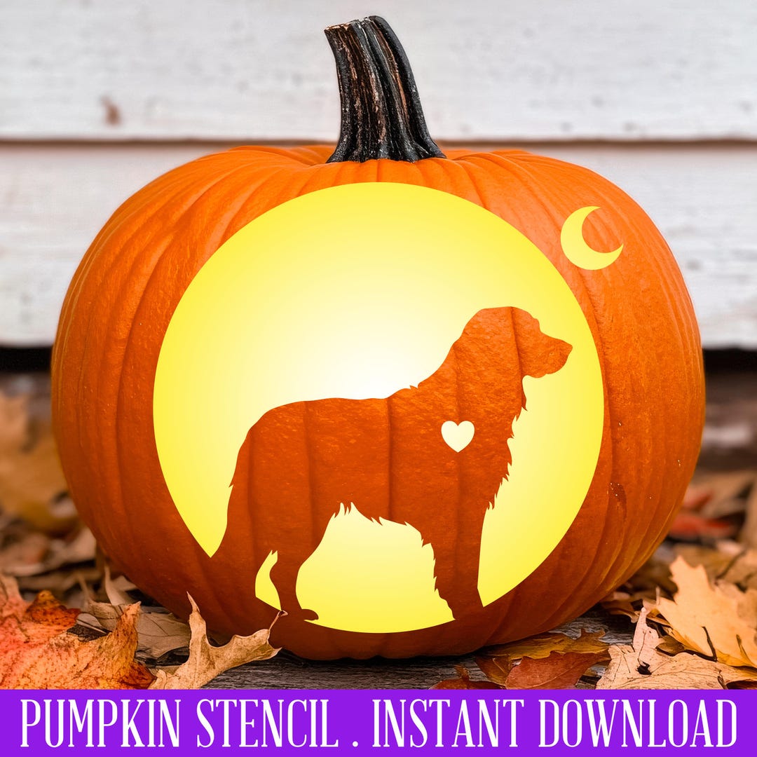 Dog Pumpkin Stencil, Golden Retriever Printable, Jack O' Lantern