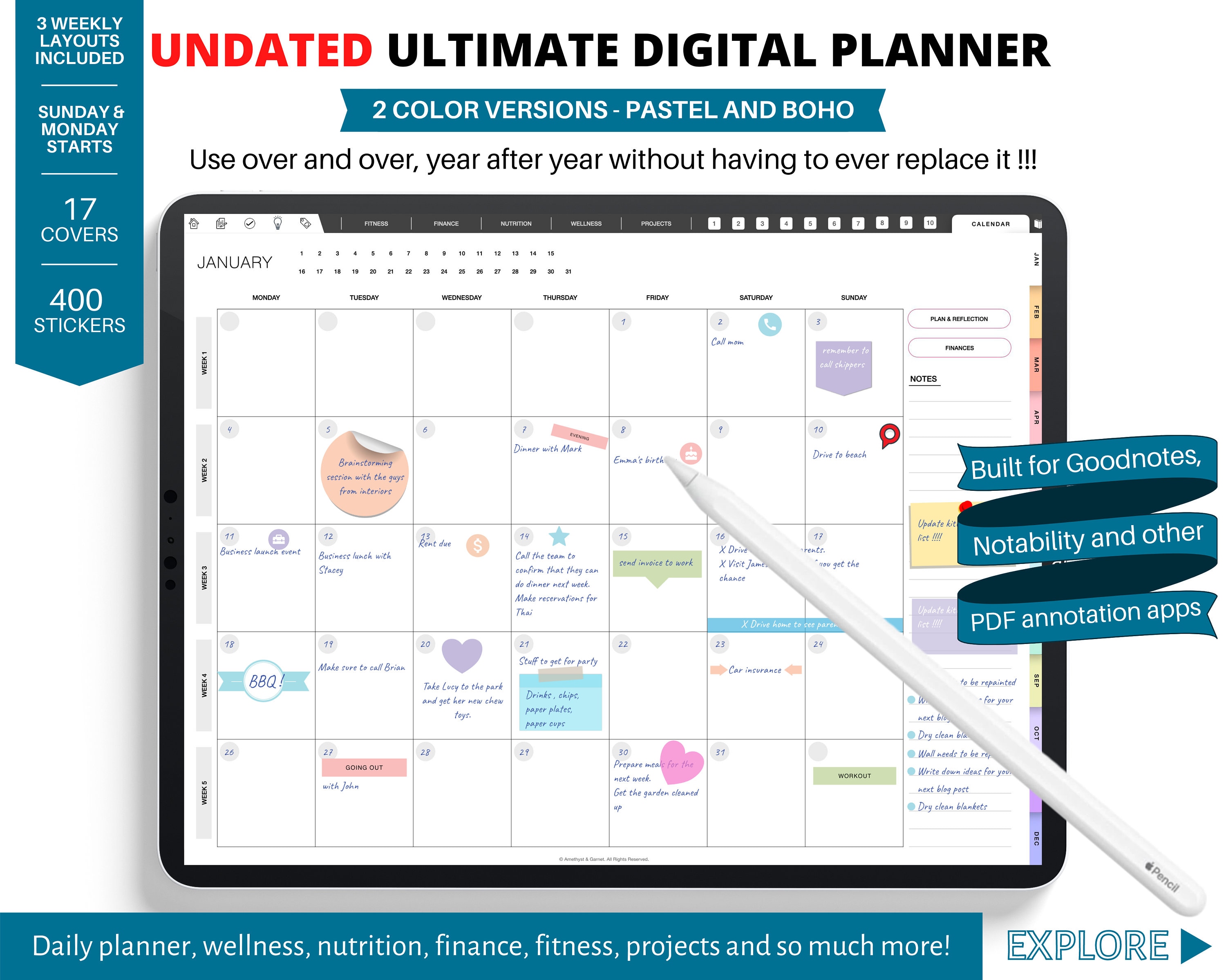 Goodnotes planner, ipad planner, notability planner, Digital journal,…