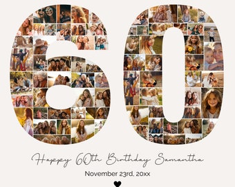 60th Birthday Photo Collage Template, Personalized 60th Birthday Gift for Women, Him, Mom, Birthday Gift Grandma Grandpa, Family Gift PC01
